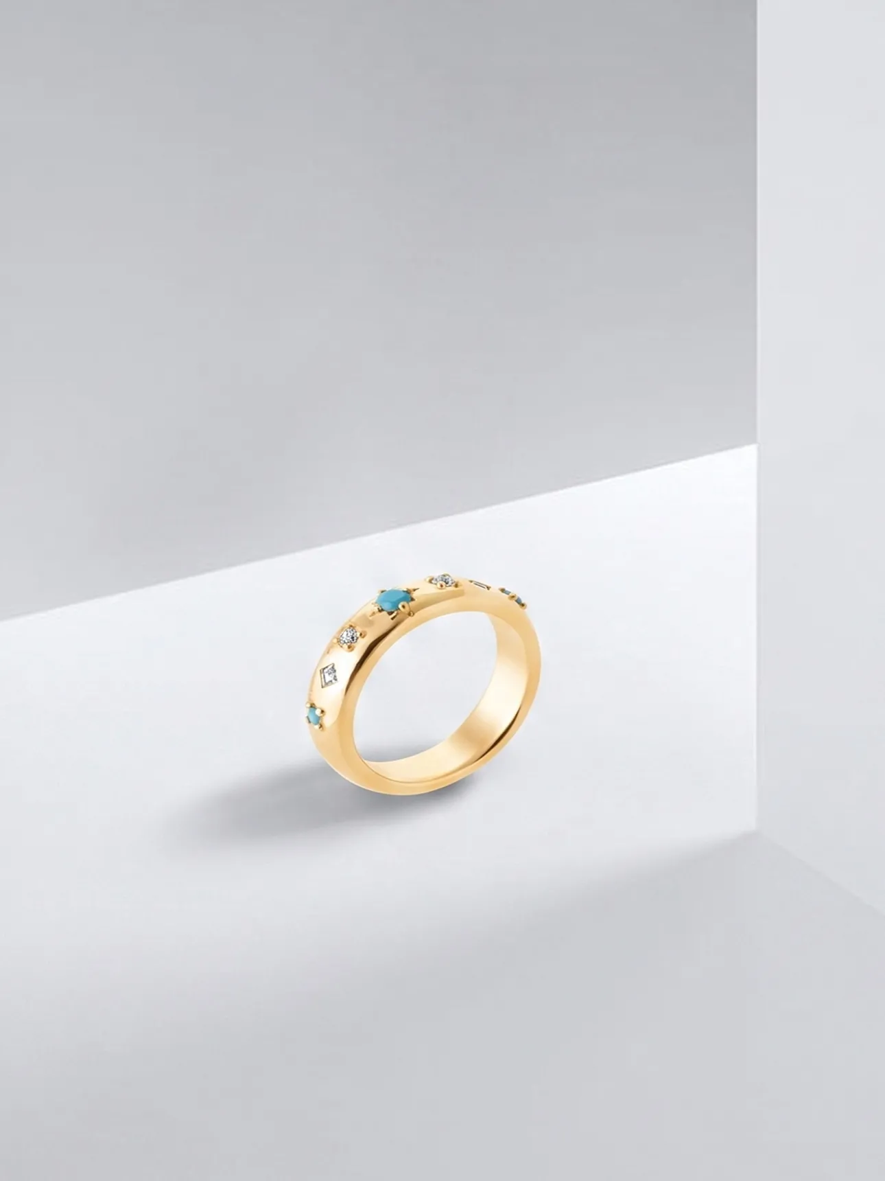 Bague oxyde de zirconium et turquoise