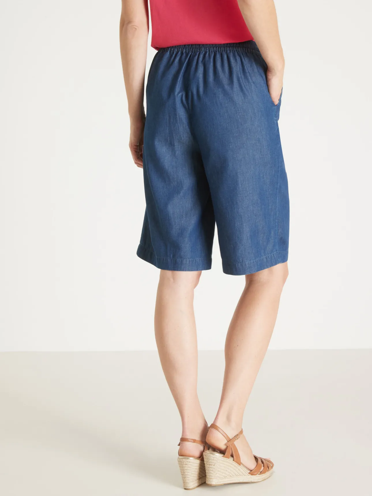 Bermuda en chambray élastiqué