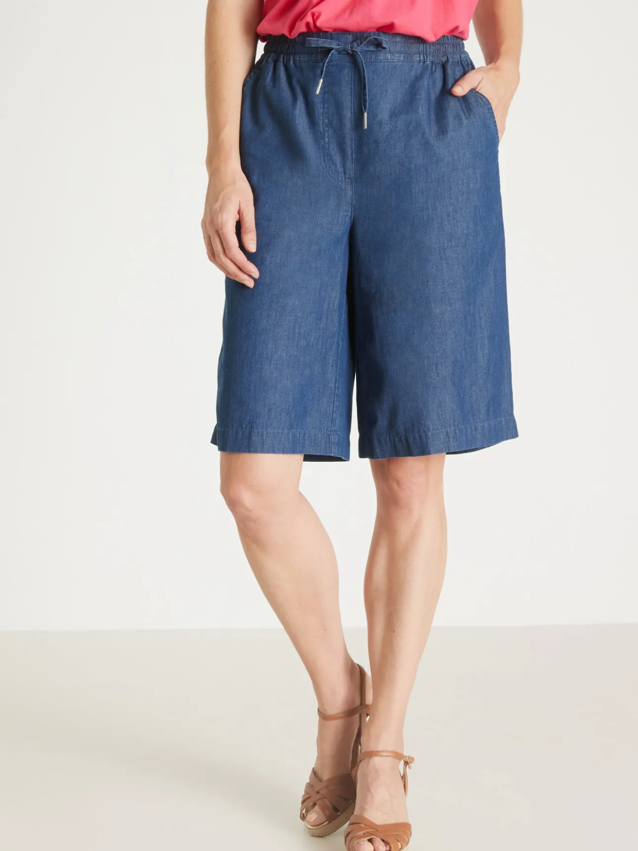 Bermuda en chambray élastiqué