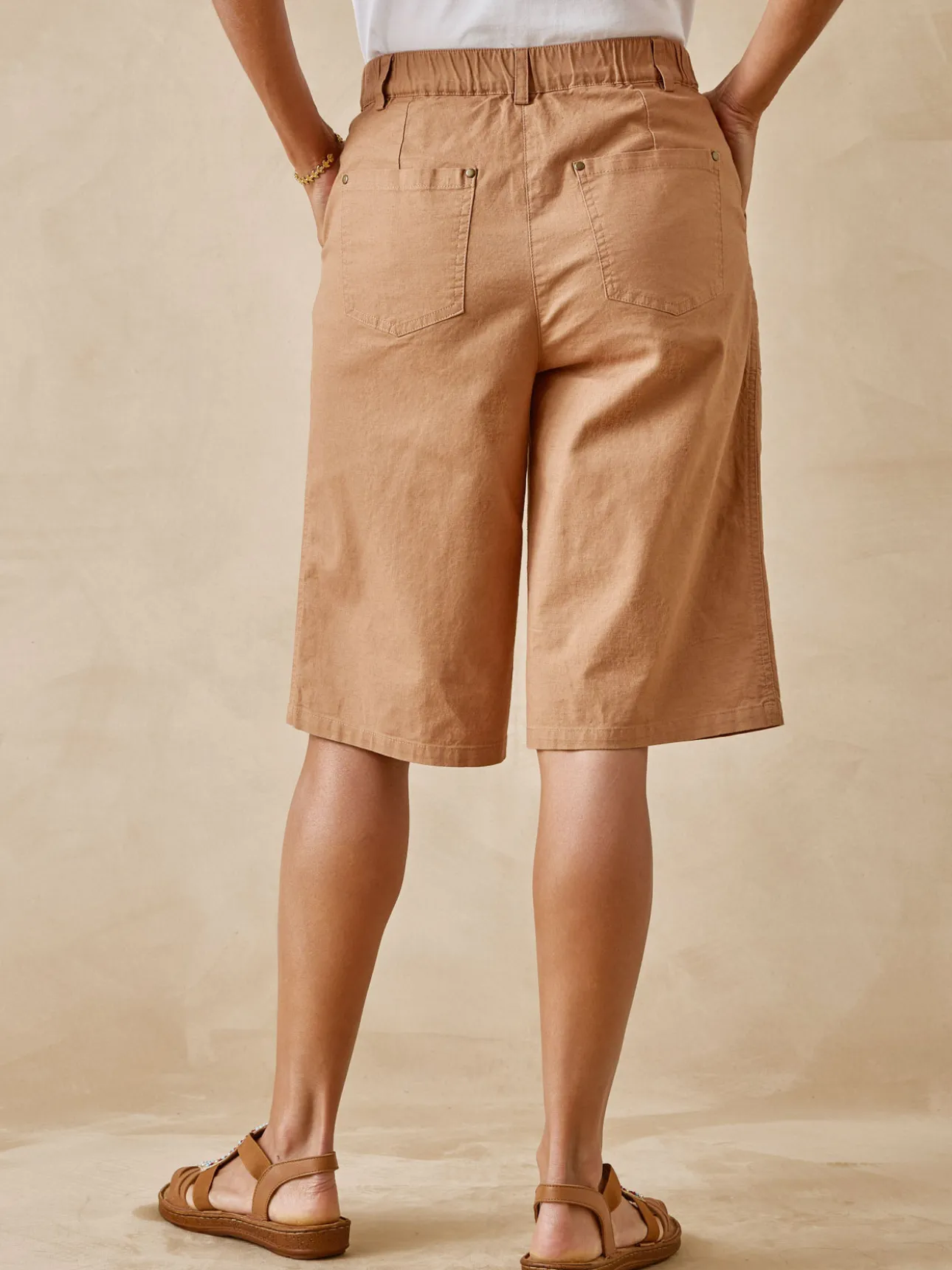 Bermuda en toile extensible avec lin
