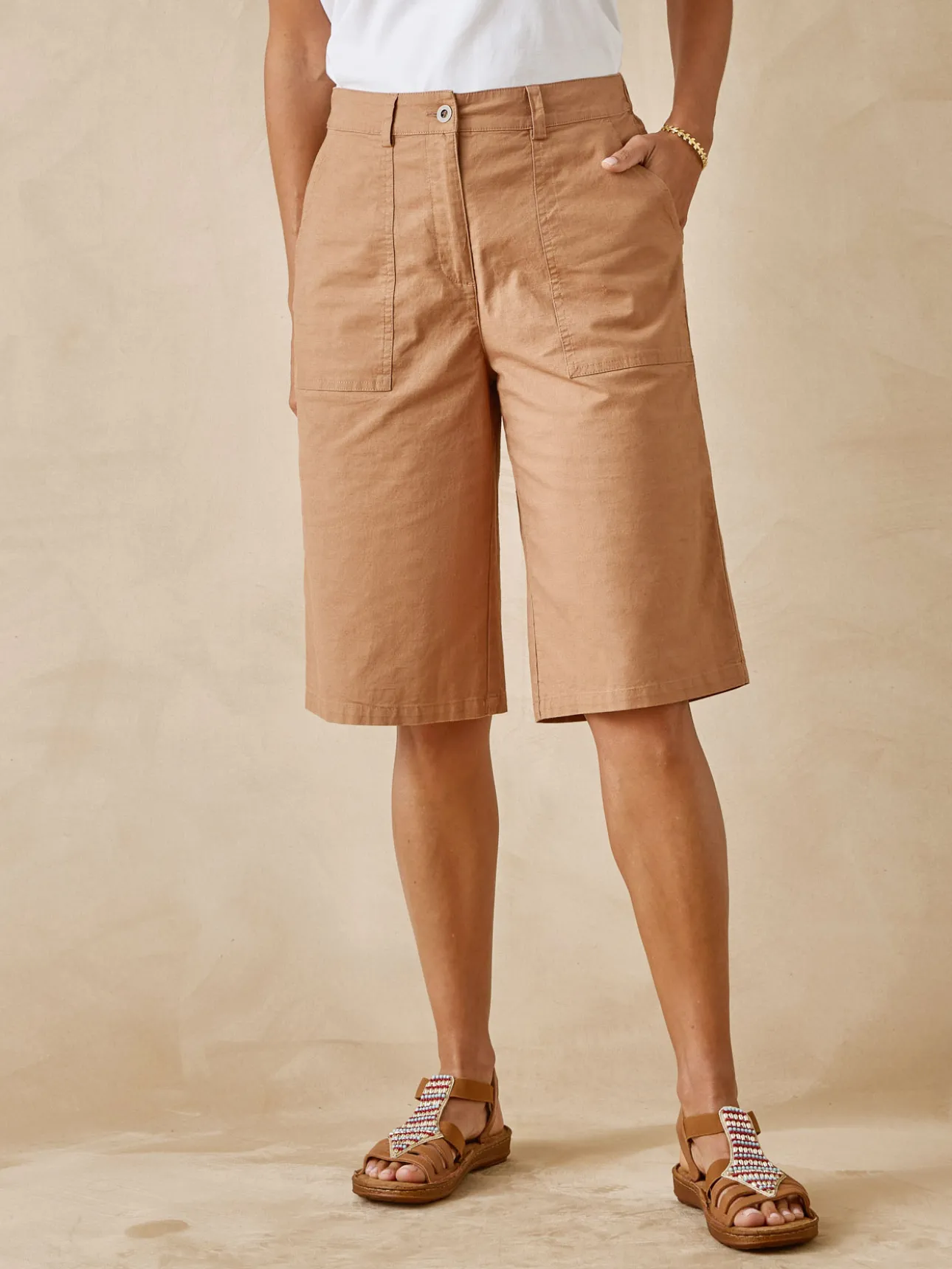 Bermuda en toile extensible avec lin