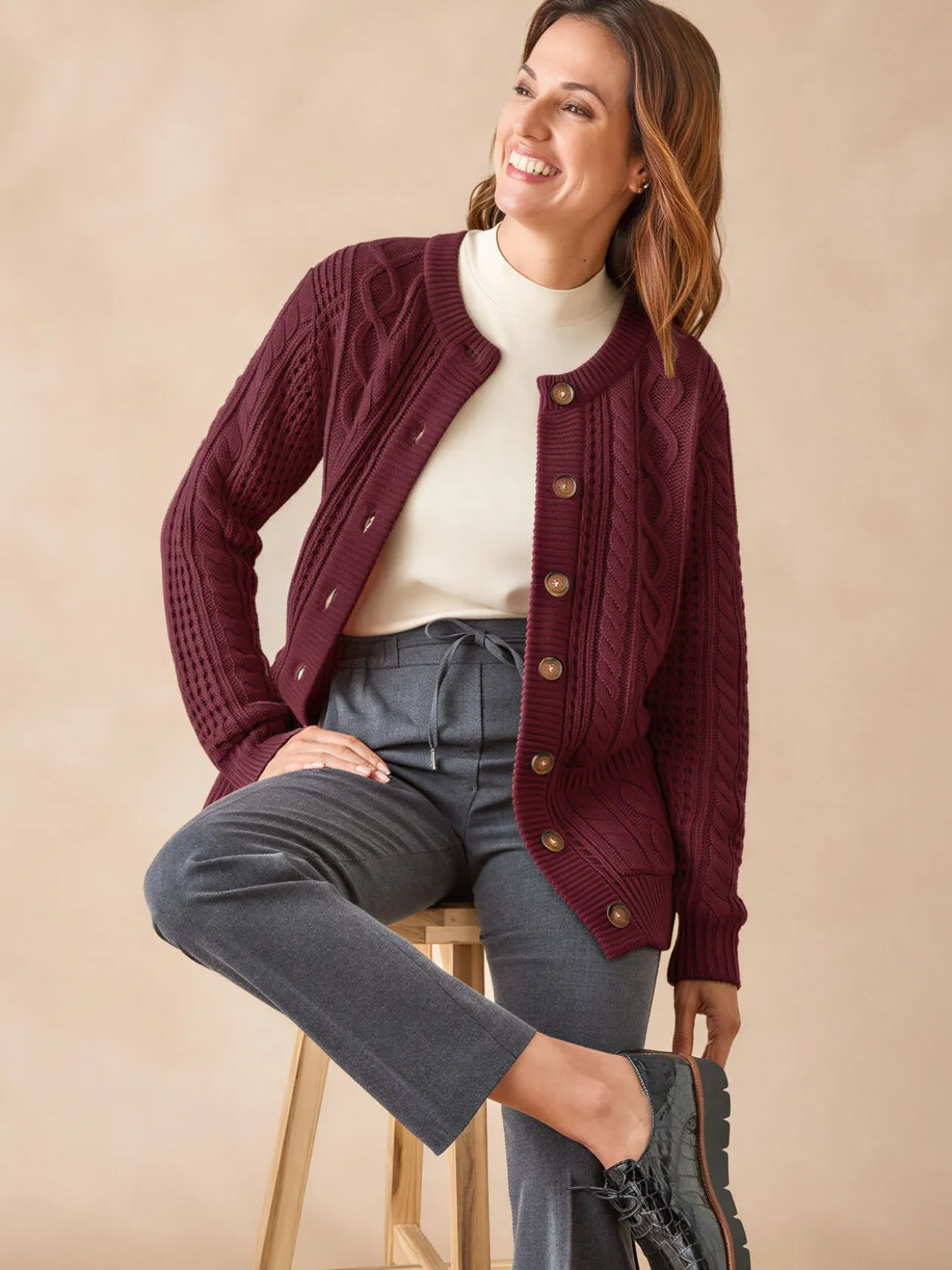 Cardigan torsadé col rond