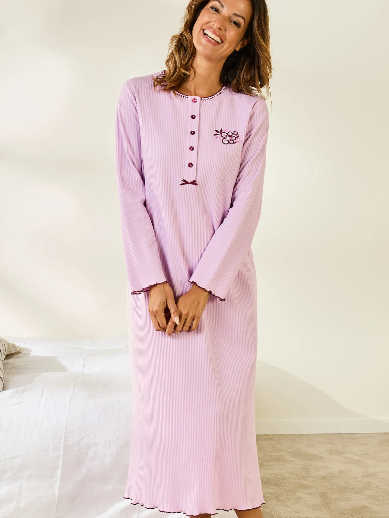 Chemise de nuit longue, interlock