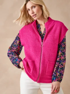 Gilet zippé sans manches côtes anglaises