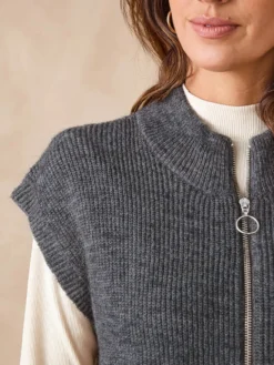 Gilet zippé sans manches côtes anglaises