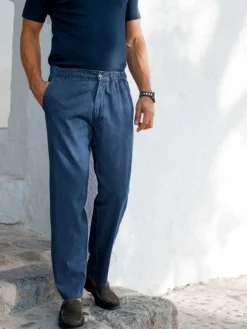 Jean droit pur coton taille élastiquée
