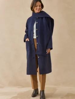 Manteau long avec écharpe amovible