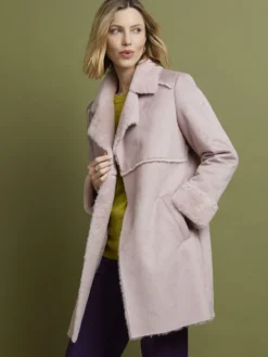 Manteau mi-long peau lainée