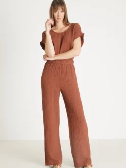 Pantalon large en seersucker
