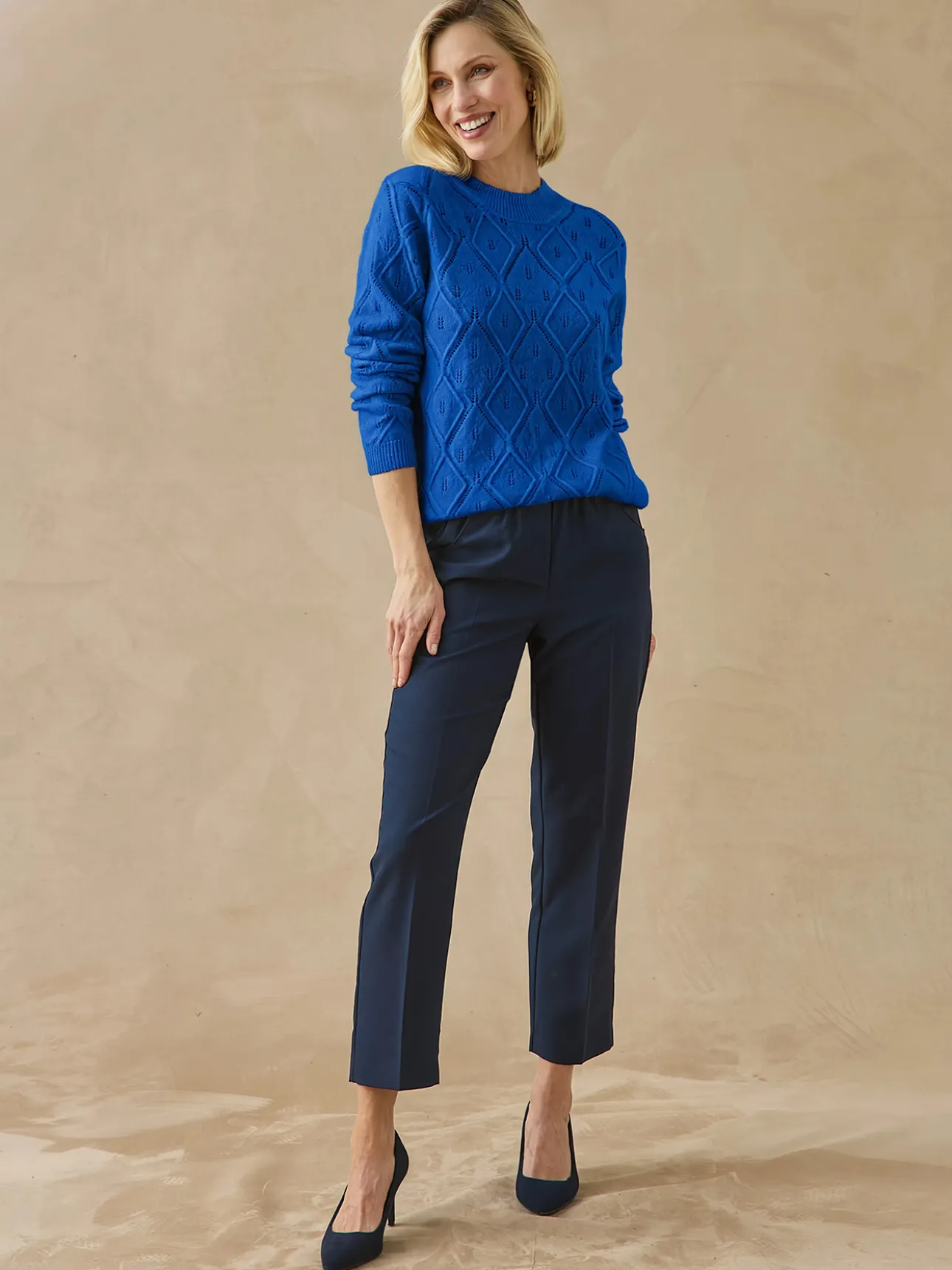 Pull col montant maille ajourée
