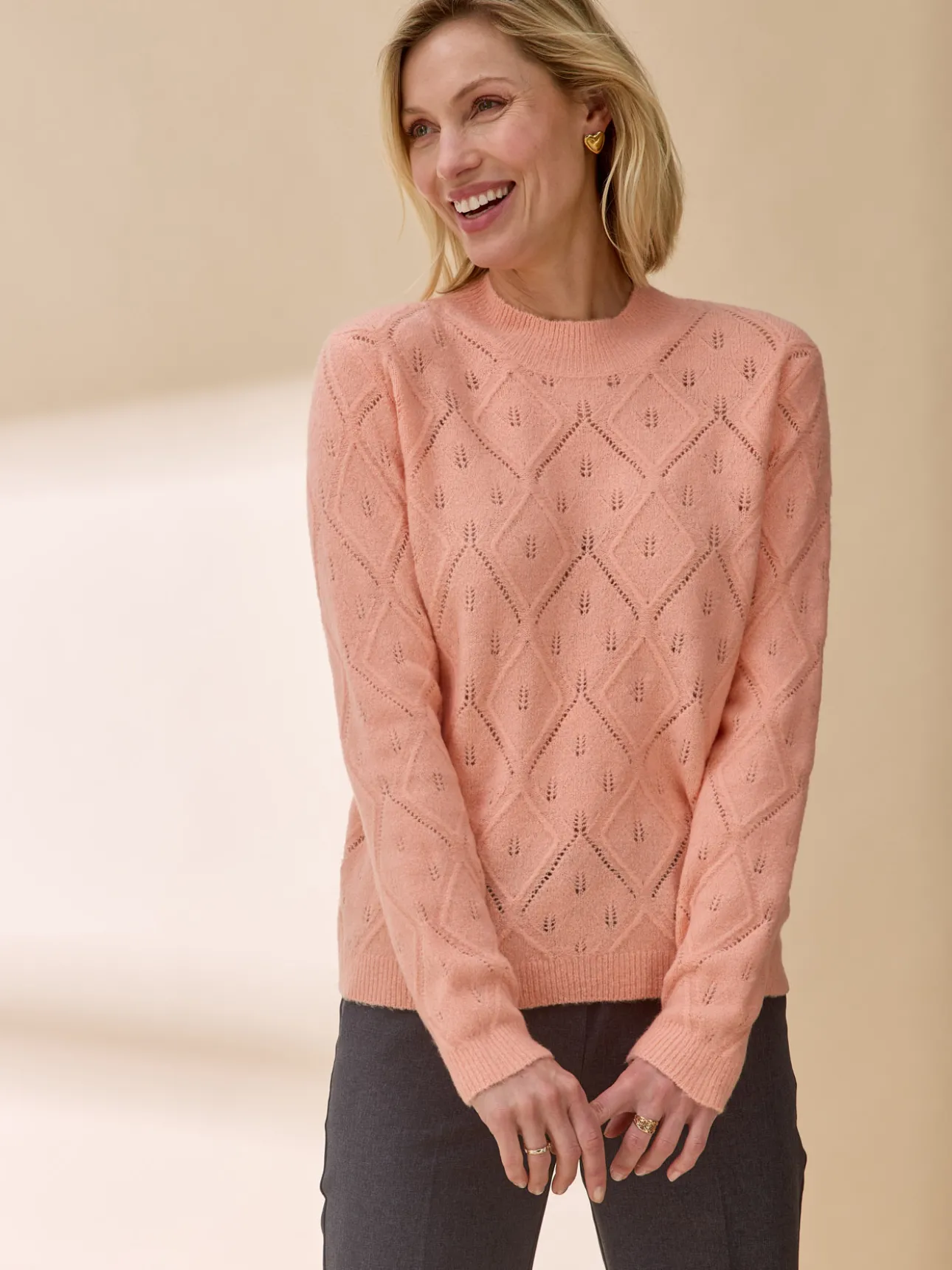 Pull col montant maille ajourée