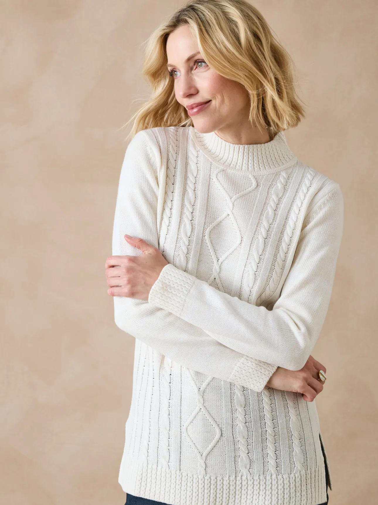 Pull col montant maille torsadée