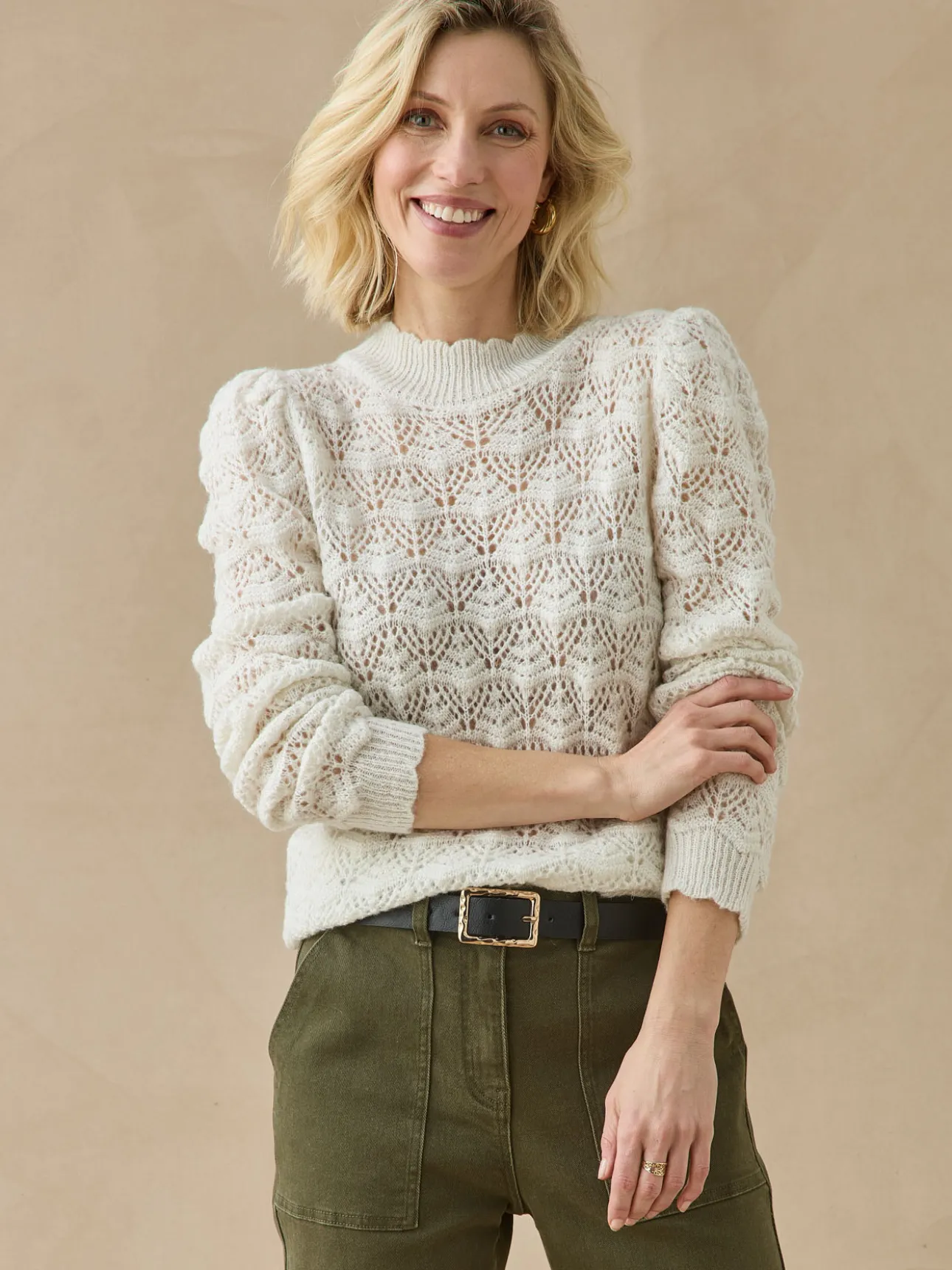 Pull col montant point fantaisie ajouré