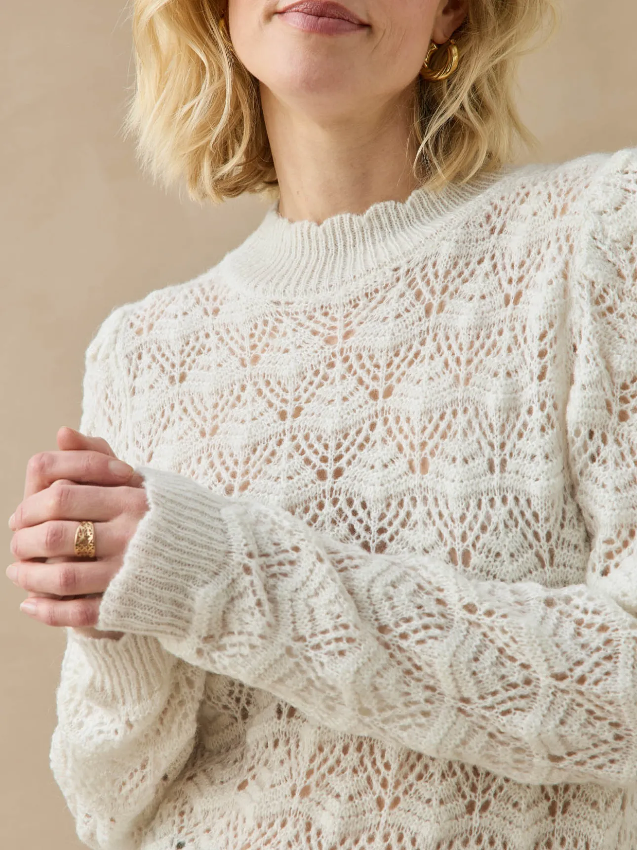 Pull col montant point fantaisie ajouré