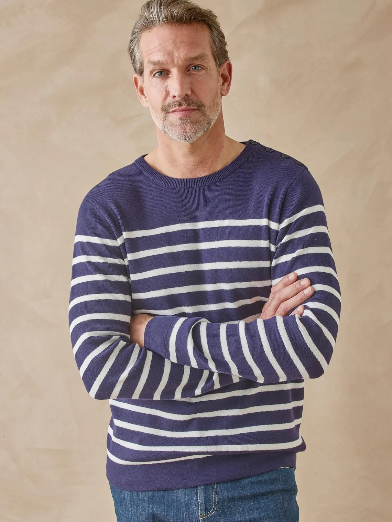 Pull col rond mélange coton