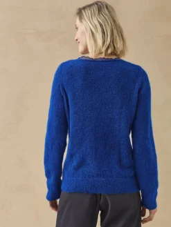 Pull col V dentelle avec laine et alpaga