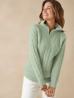 Pull en maille fantaisie col zippé