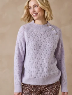 Pull maille fantaisie col montant