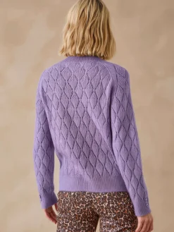 Pull maille fantaisie col montant