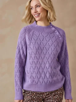 Pull maille fantaisie col montant