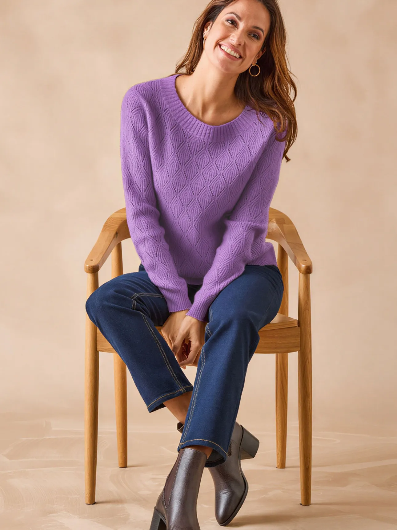 Pull maille fantaisie encolure ronde