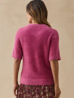 Pull manches courtes en maille poilue