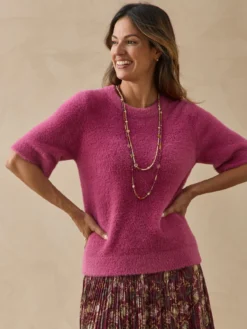Pull manches courtes en maille poilue