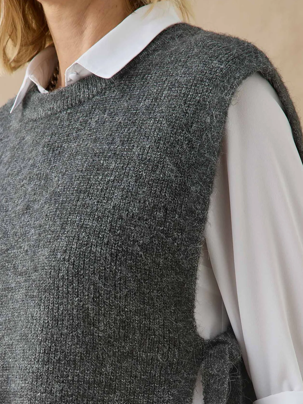 Pull sans manches en côtes anglaises