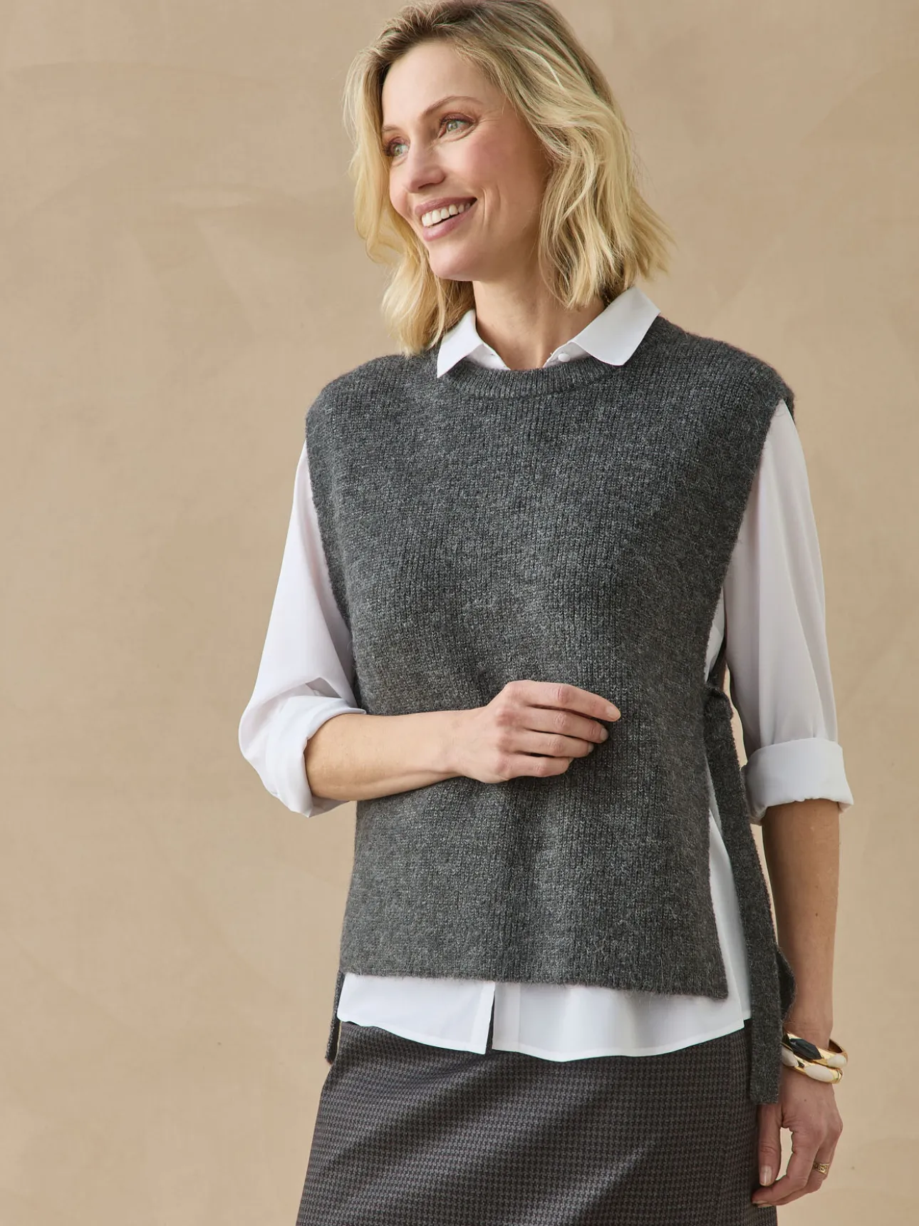 Pull sans manches en côtes anglaises