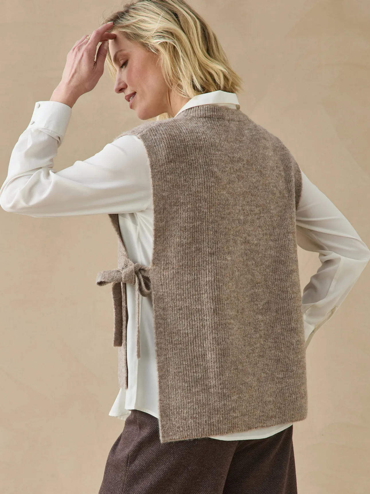Pull sans manches en côtes anglaises