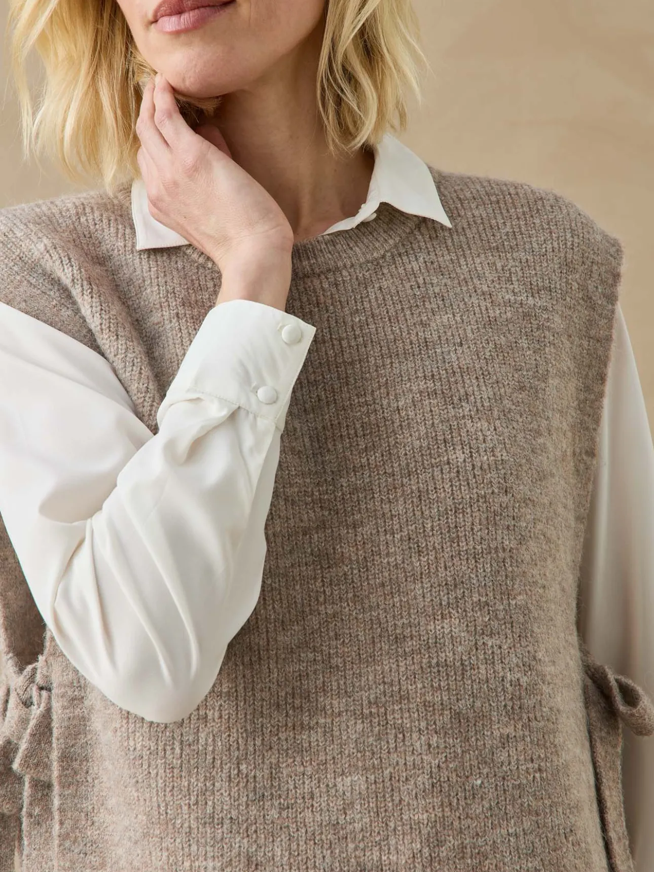 Pull sans manches en côtes anglaises