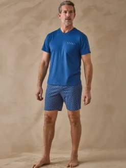 Pyjama short imprimé en coton peigné