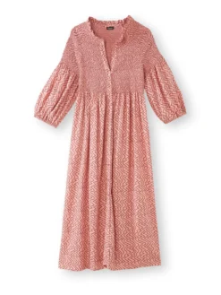 Robe longue boutonnée à smocks