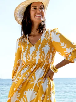 Robe longue à smocks