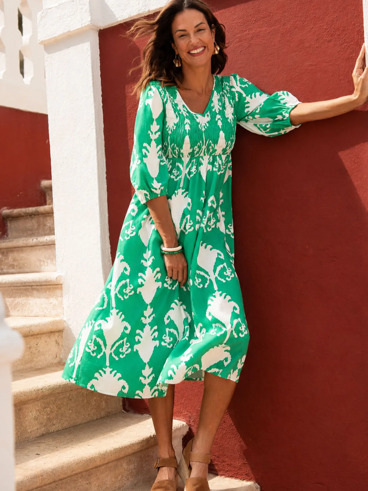 Robe longue à smocks