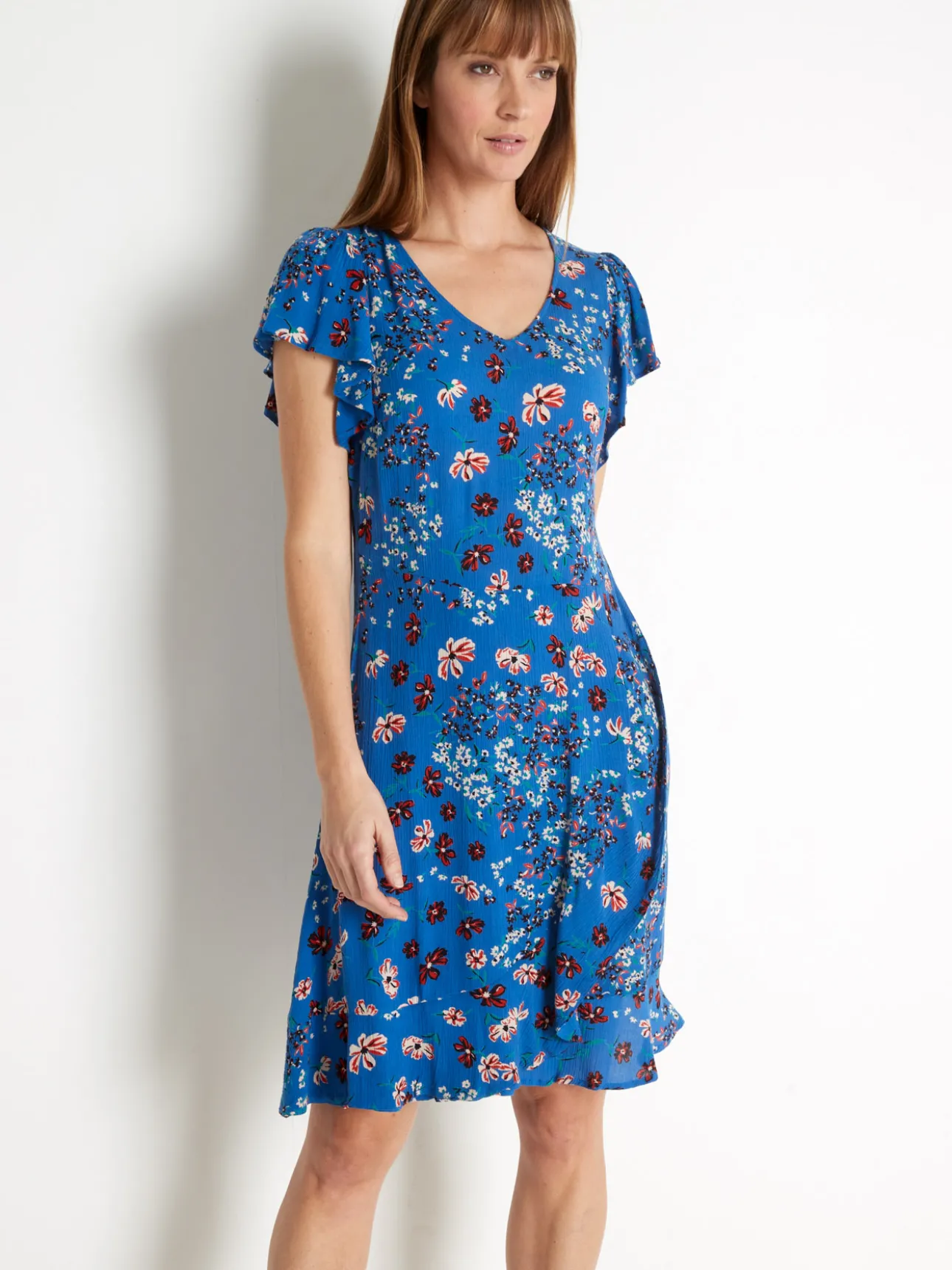 Robe à volants, manches courtes