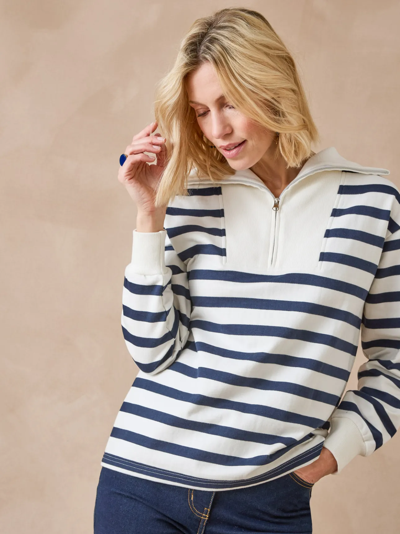 Sweat-shirt col camionneur zippé