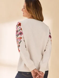 Sweat-shirt fantaisie manches brodées