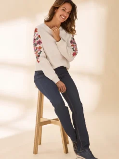Sweat-shirt fantaisie manches brodées