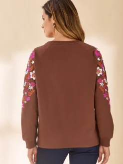 Sweat-shirt fantaisie manches brodées