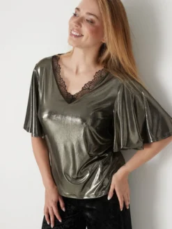 Tee-shirt brillant avec dentelle
