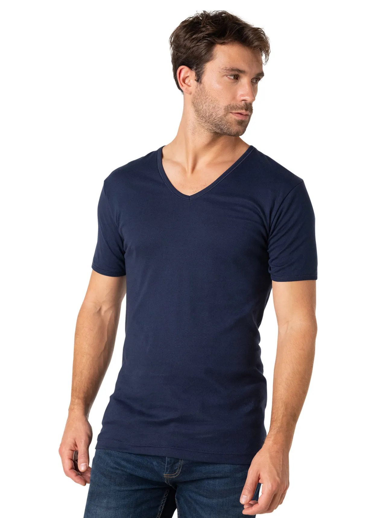 Tee-shirt encolure V, pur coton
