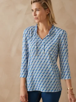 Tee-shirt maille gaufrée col volanté
