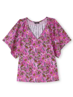 T-shirt col V manches papillon