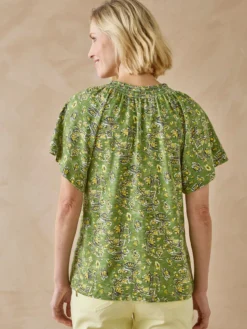 T-shirt col V manches papillon