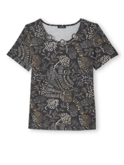 T-shirt imprimé encolure fantaisie