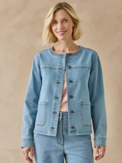 Veste en jean col rond surpiquée