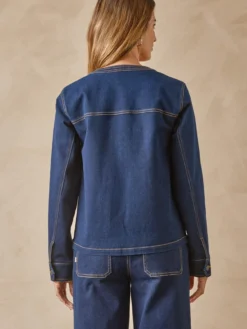 Veste en jean col rond surpiquée