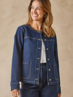 Veste en jean col rond surpiquée