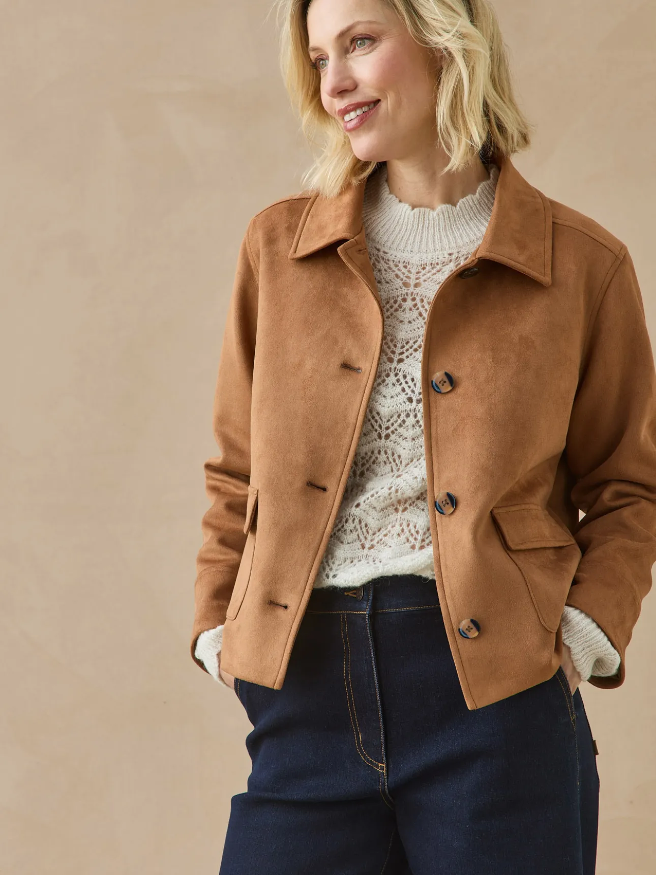 Veste en suédine col polo